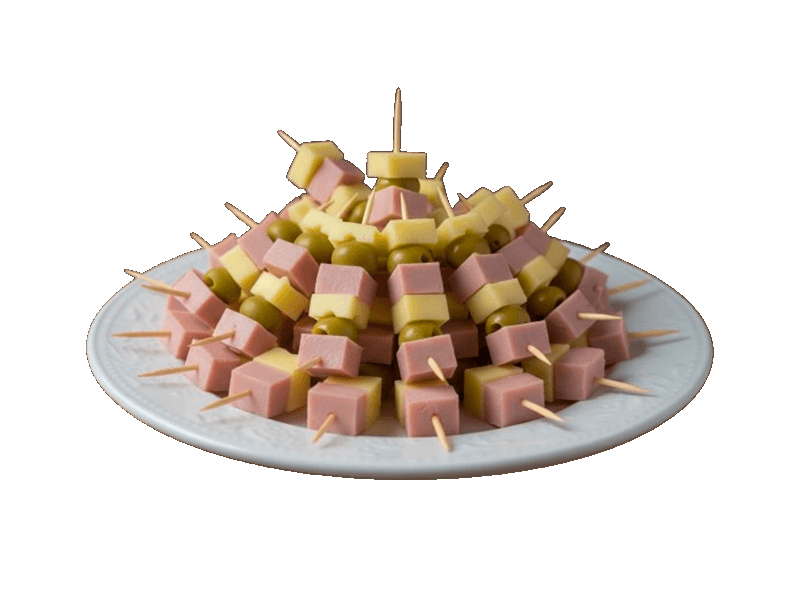 10 Raciones de Pinchos de Jamón, Queso y Aceitunas