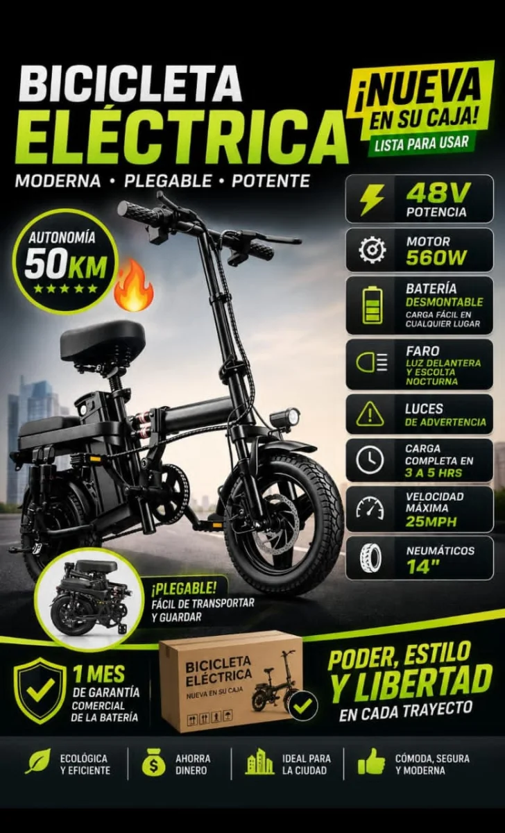 Bicicleta eléctrica nueva en su caja, de 48v