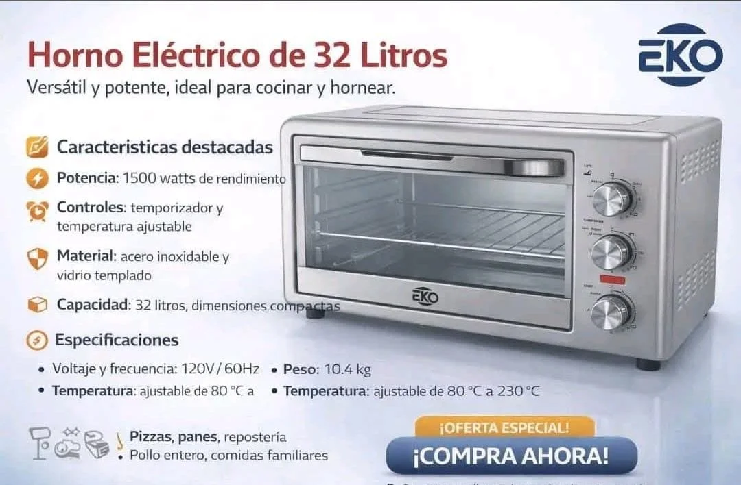 Horno eléctrico de 32lt nuevo en su caja, marca eko