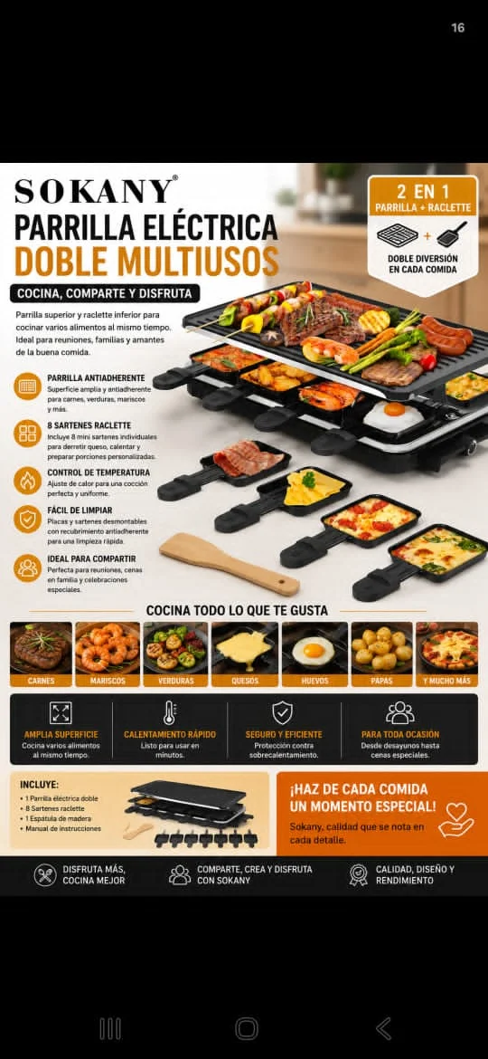 Parrilla electrica multiusos doble, marca Sokany — imagen 1